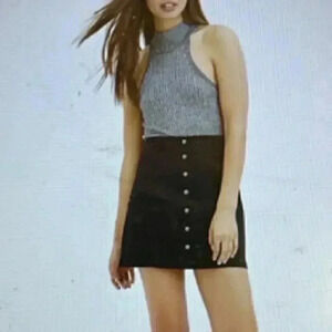 Forever 21 Black Denim Snap Front‎ Skirt women's Sz Medium a-line